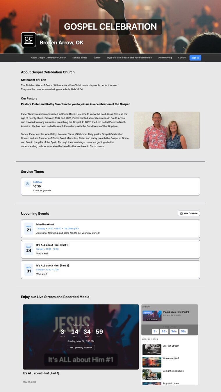 A Together App church webpage shown on a phone